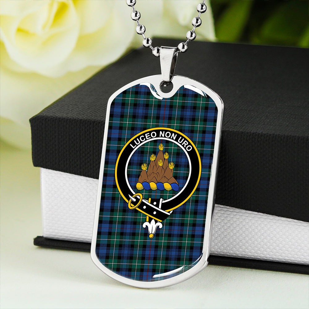 MacKenzie Hunting; Green Modern Clan Badge Classic Tartan Dog Tag Necklace