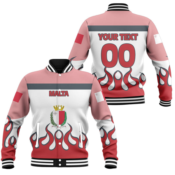 Malta Baseball Jacket Flag & Coat Of Arms Fire Hockey Style