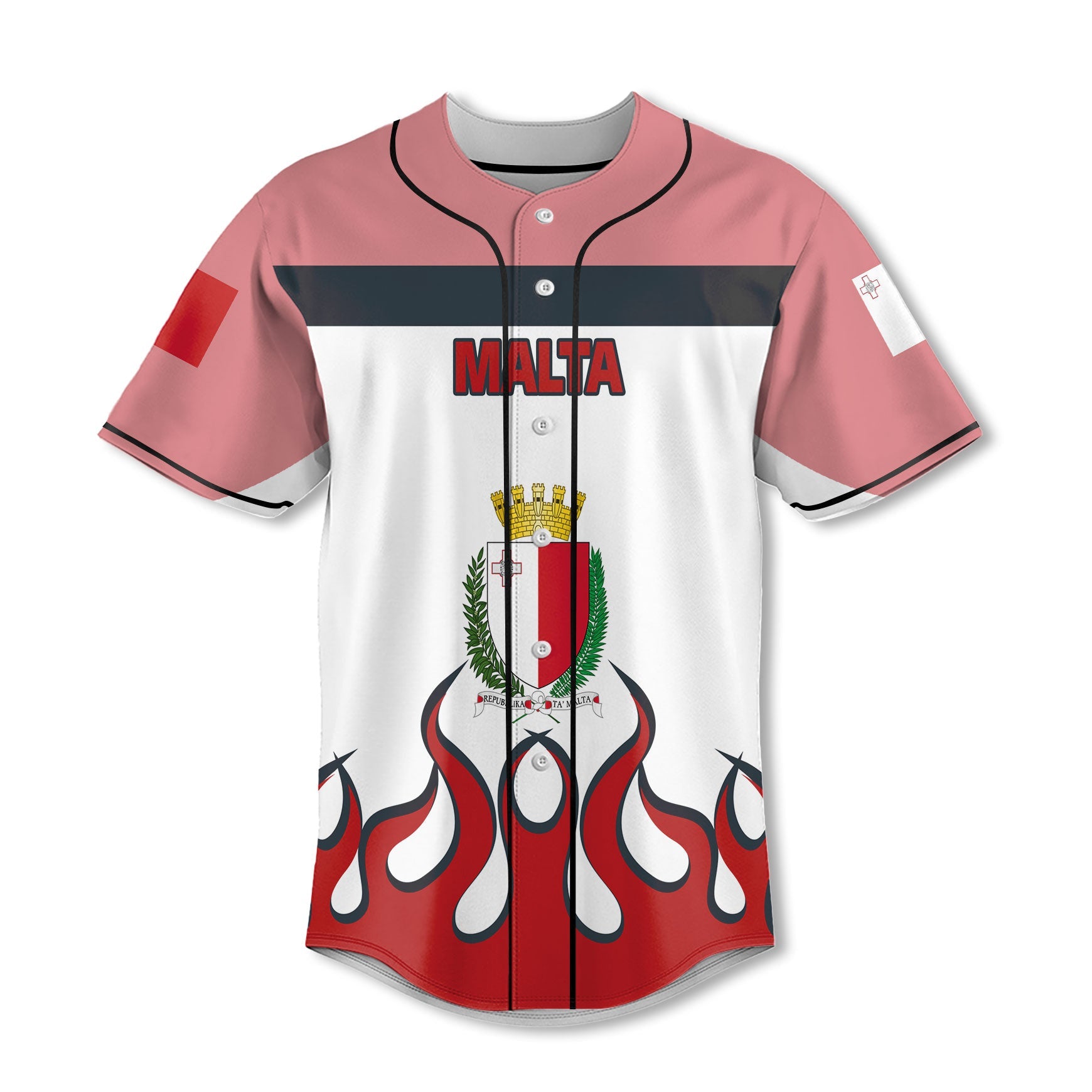 Malta Baseball Jersey Flag & Coat Of Arms Fire Hockey Style