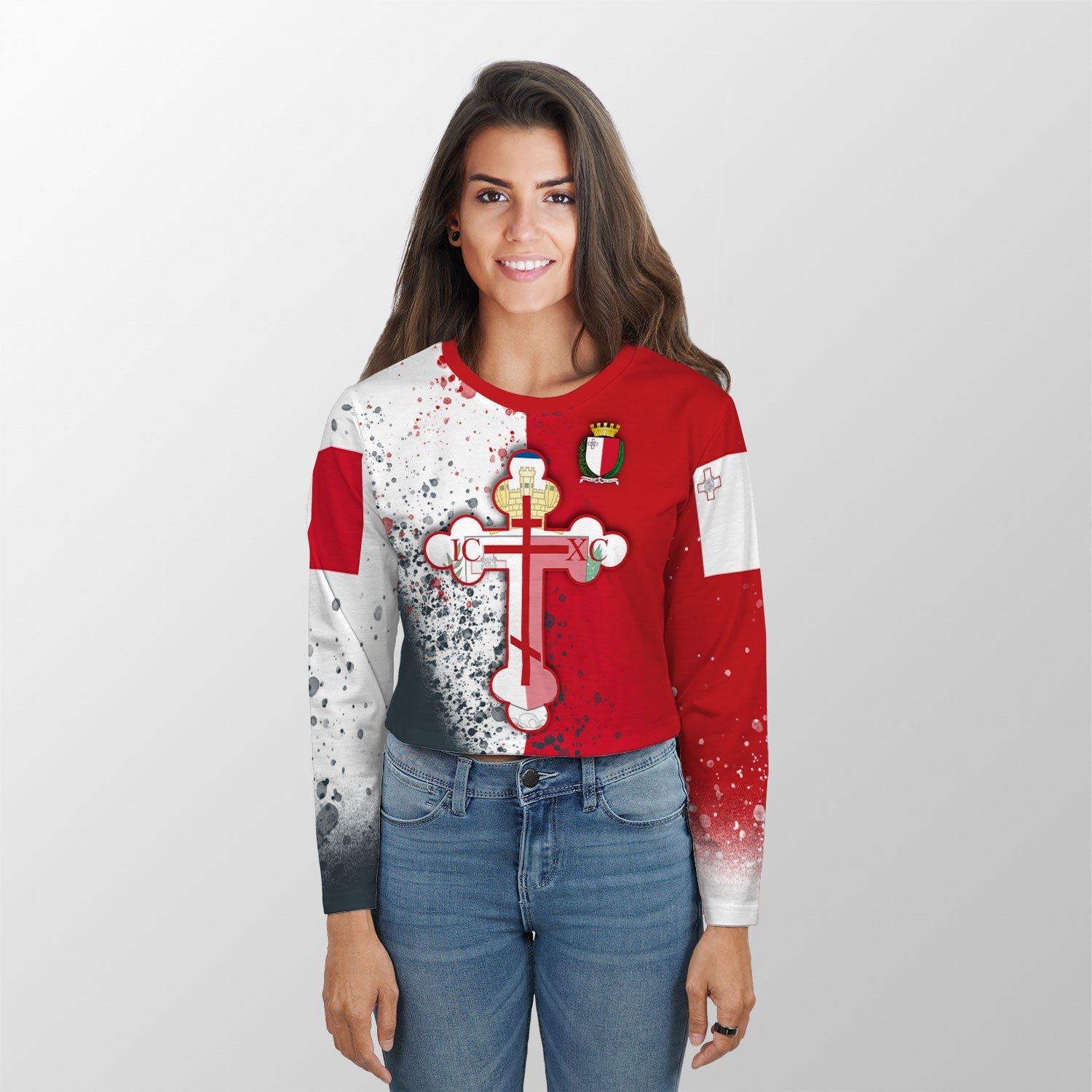 Malta Crop Top Long TShirt Flag & Coat Of Arms Orthodox Style