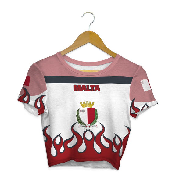 Malta Crop Top T Shirt Flag & Coat Of Arms Fire Hockey Style