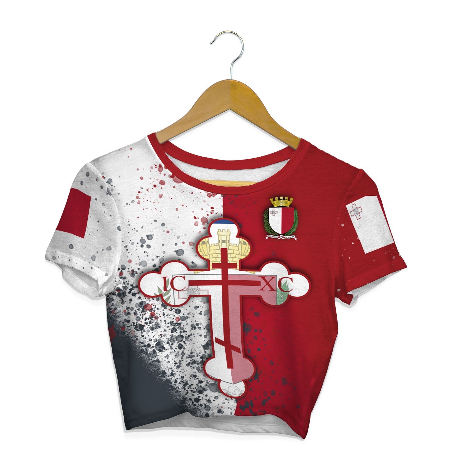 Malta Crop Top T Shirt Flag & Coat Of Arms Orthodox Style