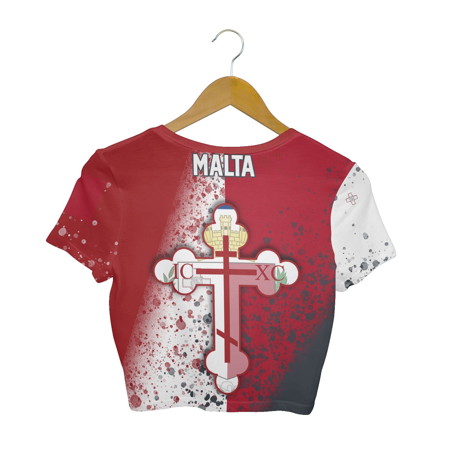 Malta Crop Top T Shirt Flag & Coat Of Arms Orthodox Style