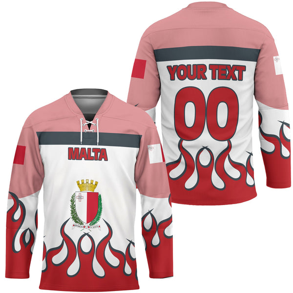 Malta Hockey Jersey Flag & Coat Of Arms Fire Hockey Style