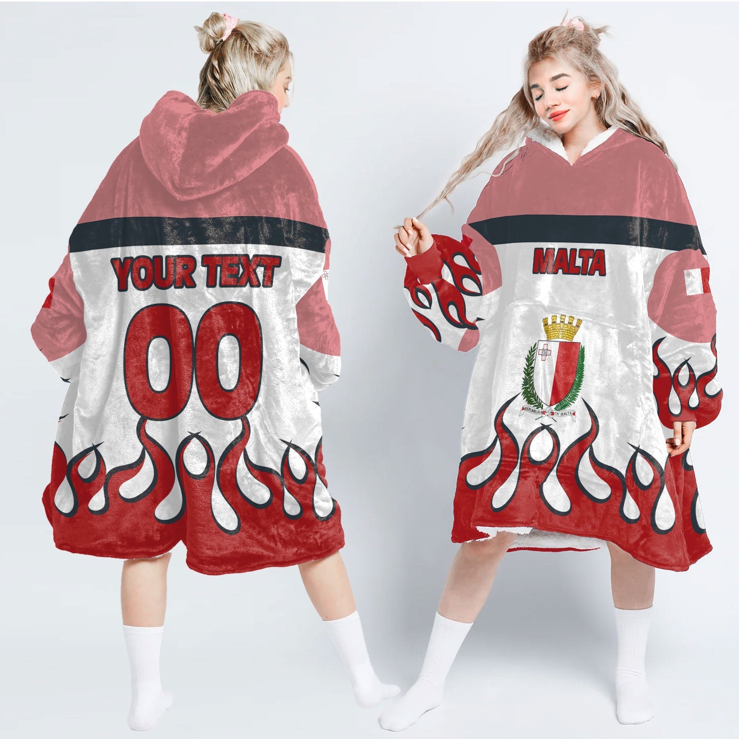 Malta Snug Hoodie Flag & Coat Of Arms Fire Hockey Style