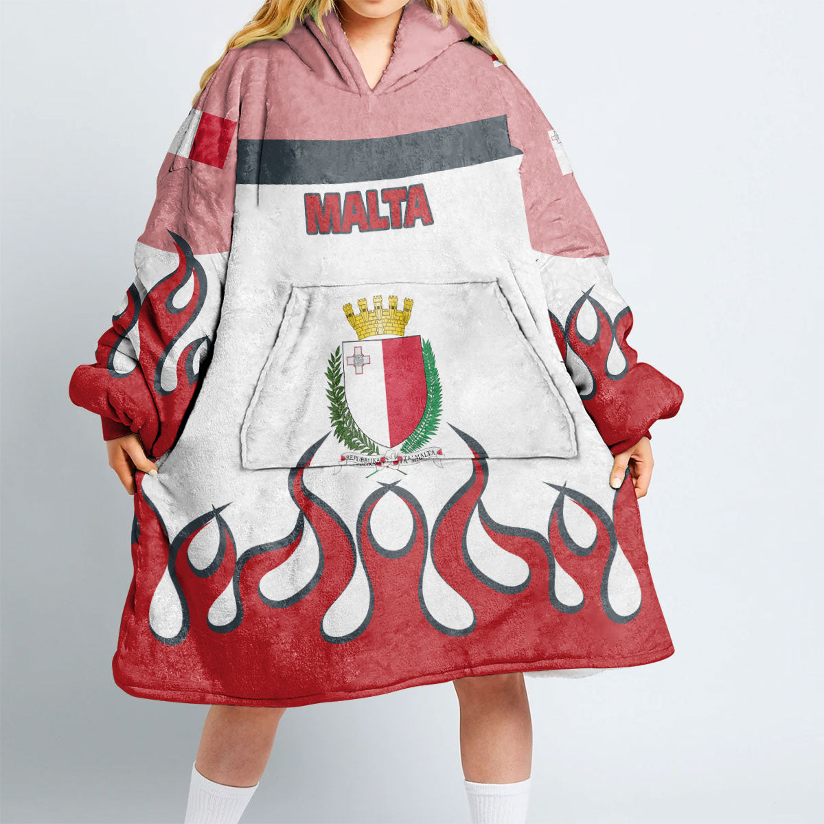 Malta Snug Hoodie Flag & Coat Of Arms Fire Hockey Style