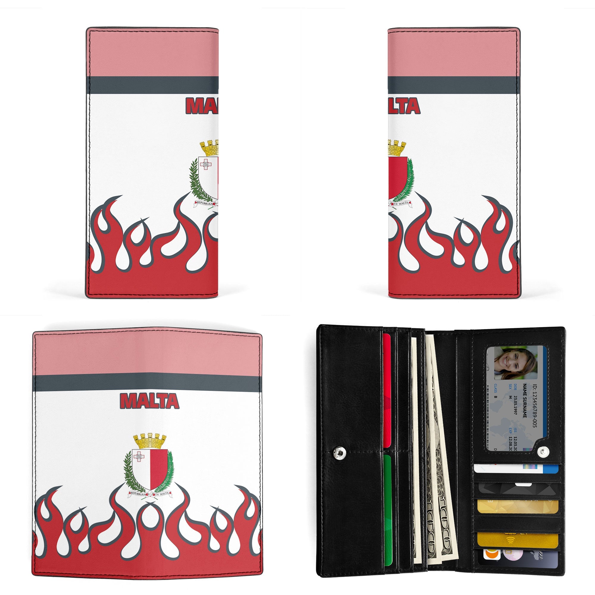 Malta Leather Wallet Flag & Coat Of Arms Fire Hockey Style