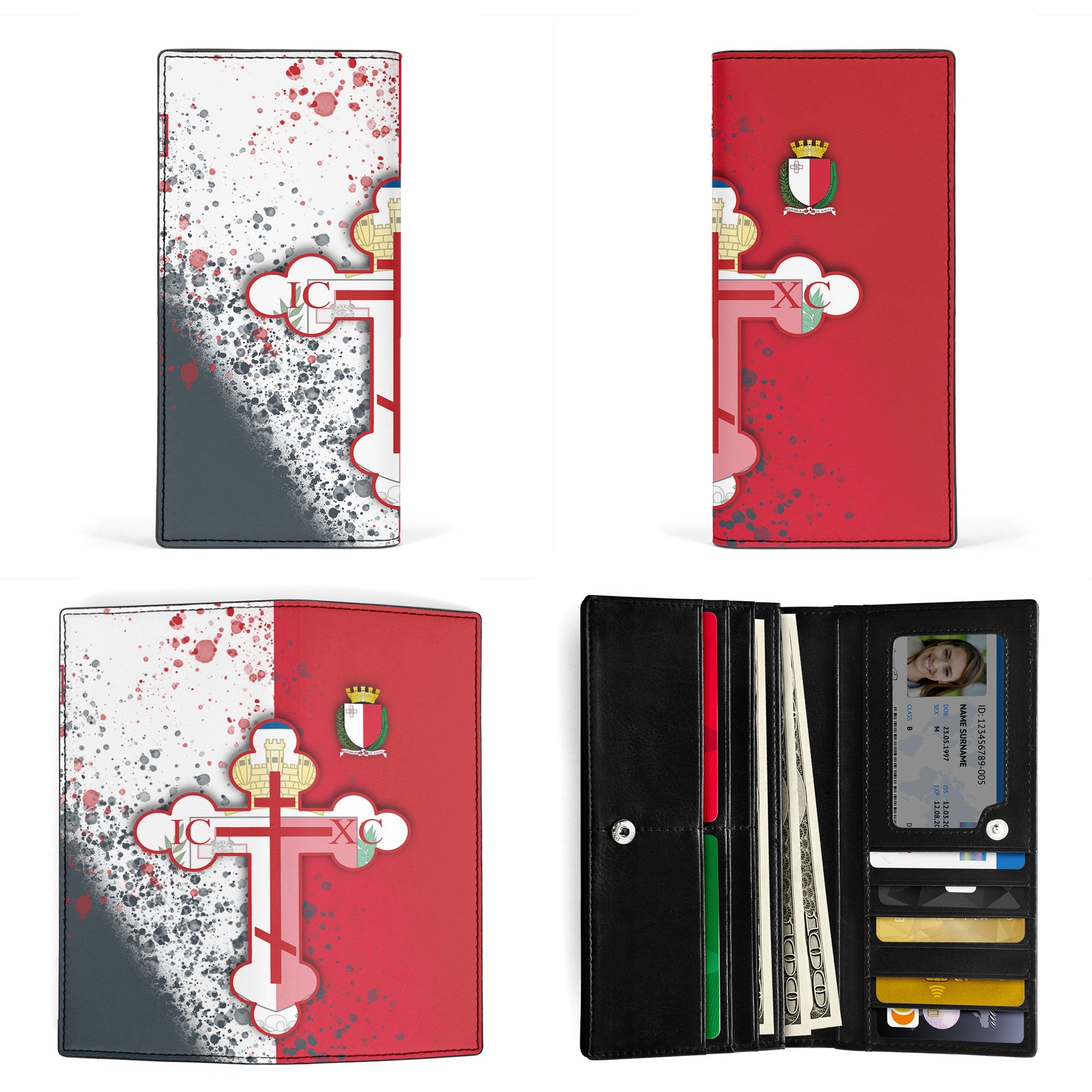 Malta Leather Wallet Flag & Coat Of Arms Orthodox Style