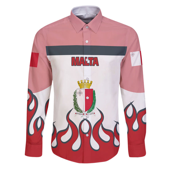 Malta Long Sleeve Button Shirt Flag & Coat Of Arms Fire Hockey Style