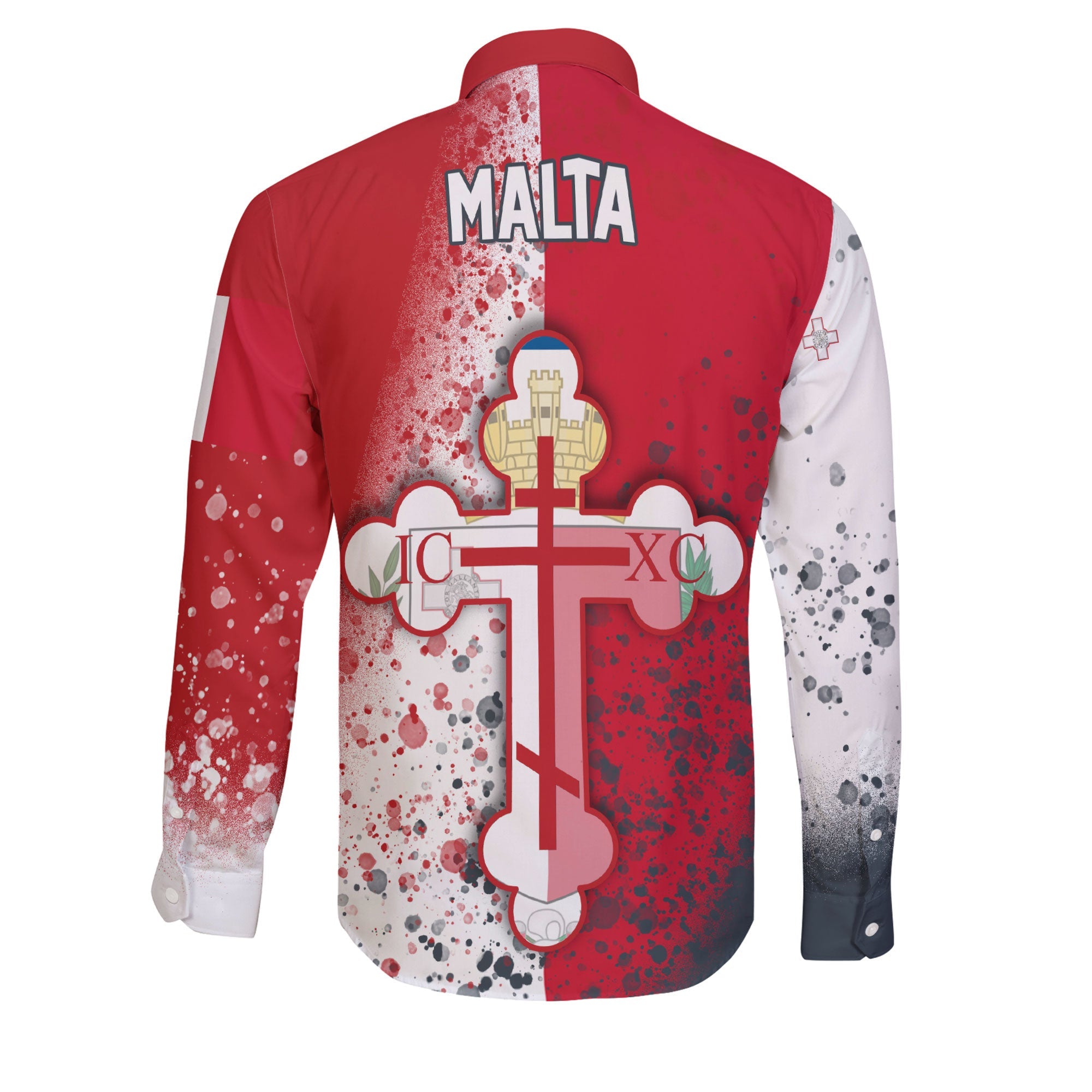 Malta Long Sleeve Button Shirt Flag & Coat Of Arms Orthodox Style