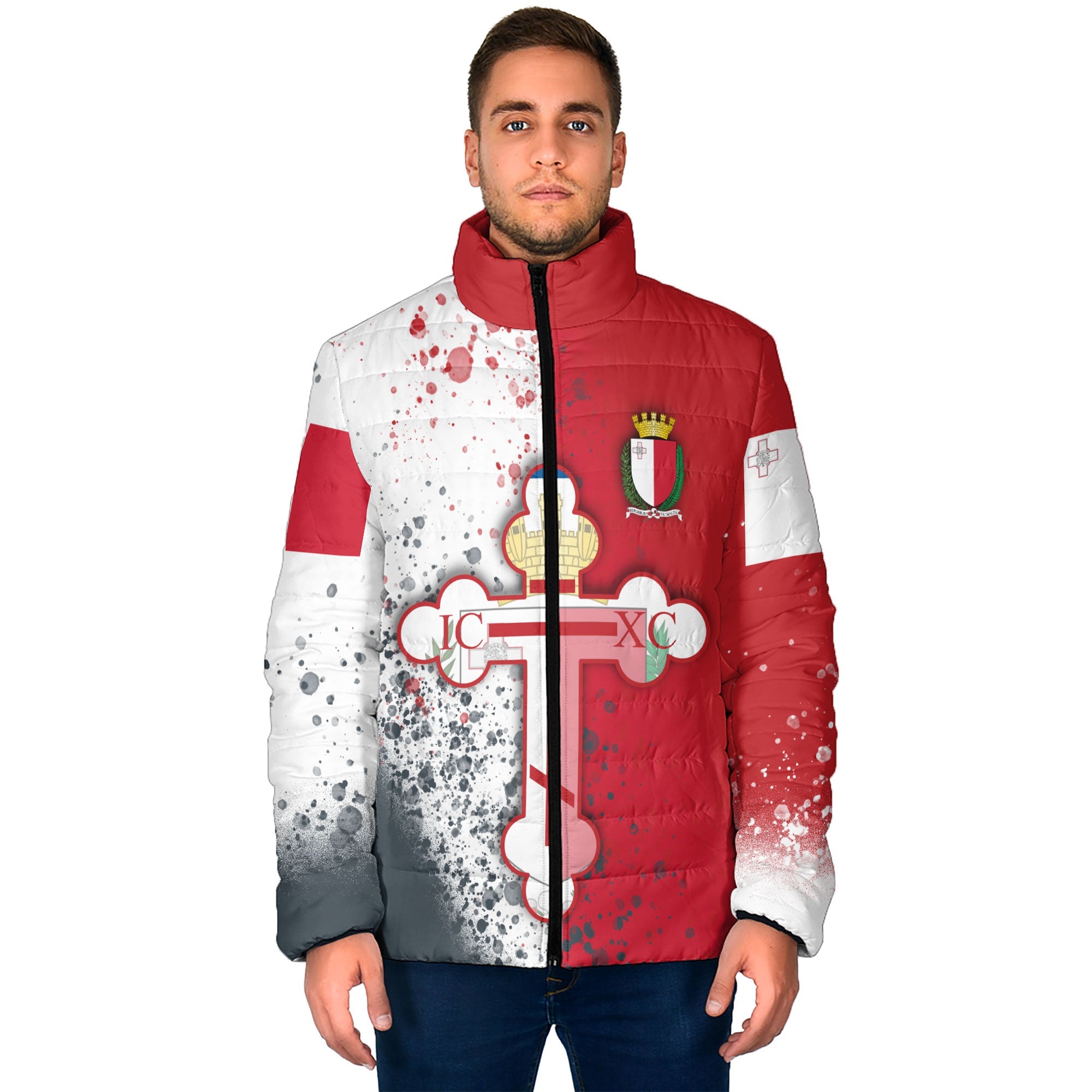 Malta Men Padded Jacket Flag & Coat Of Arms Orthodox Style