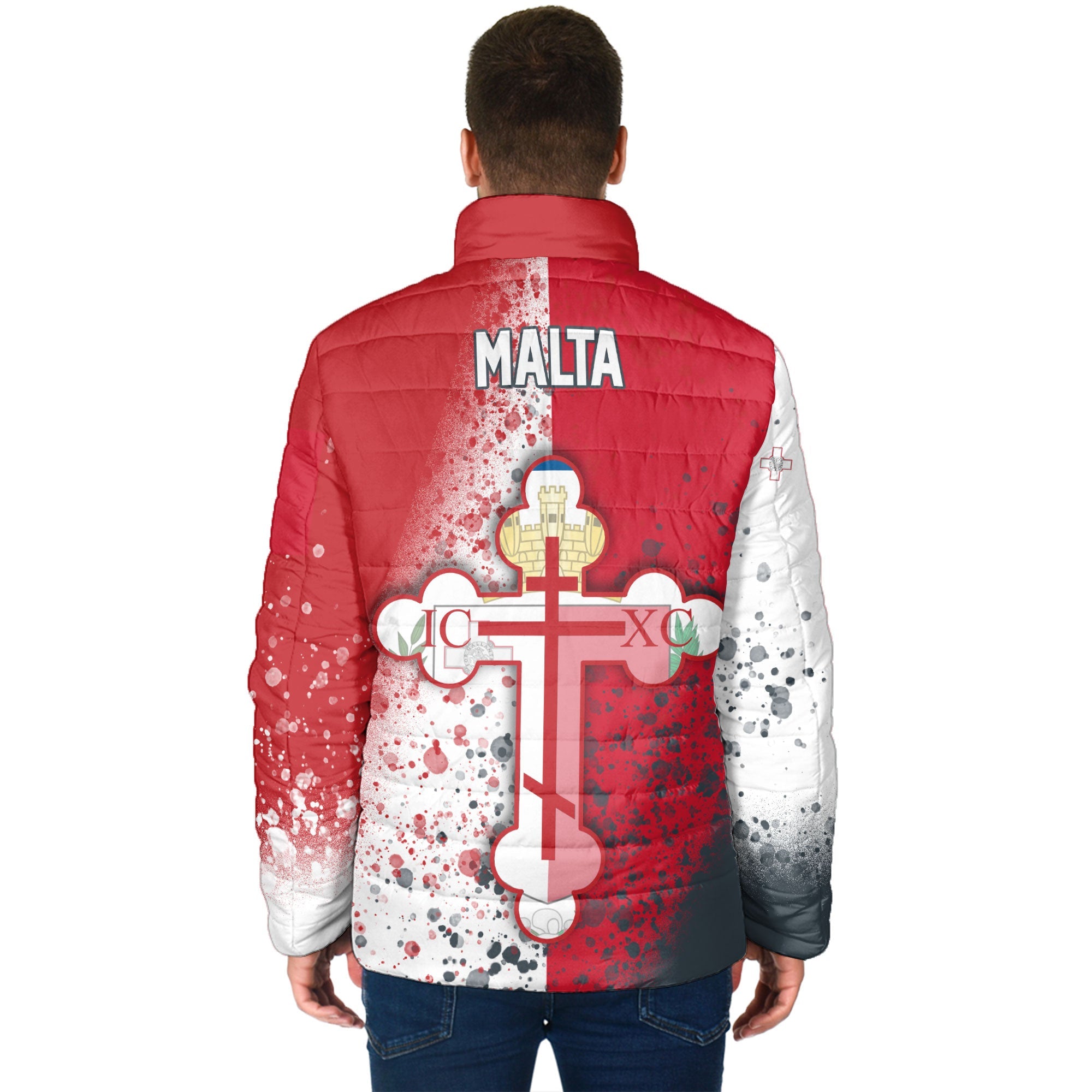 Malta Men Padded Jacket Flag & Coat Of Arms Orthodox Style