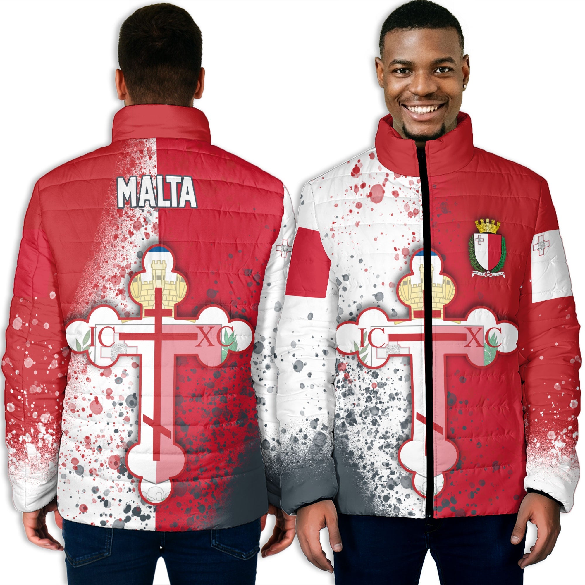 Malta Men Padded Jacket Flag & Coat Of Arms Orthodox Style