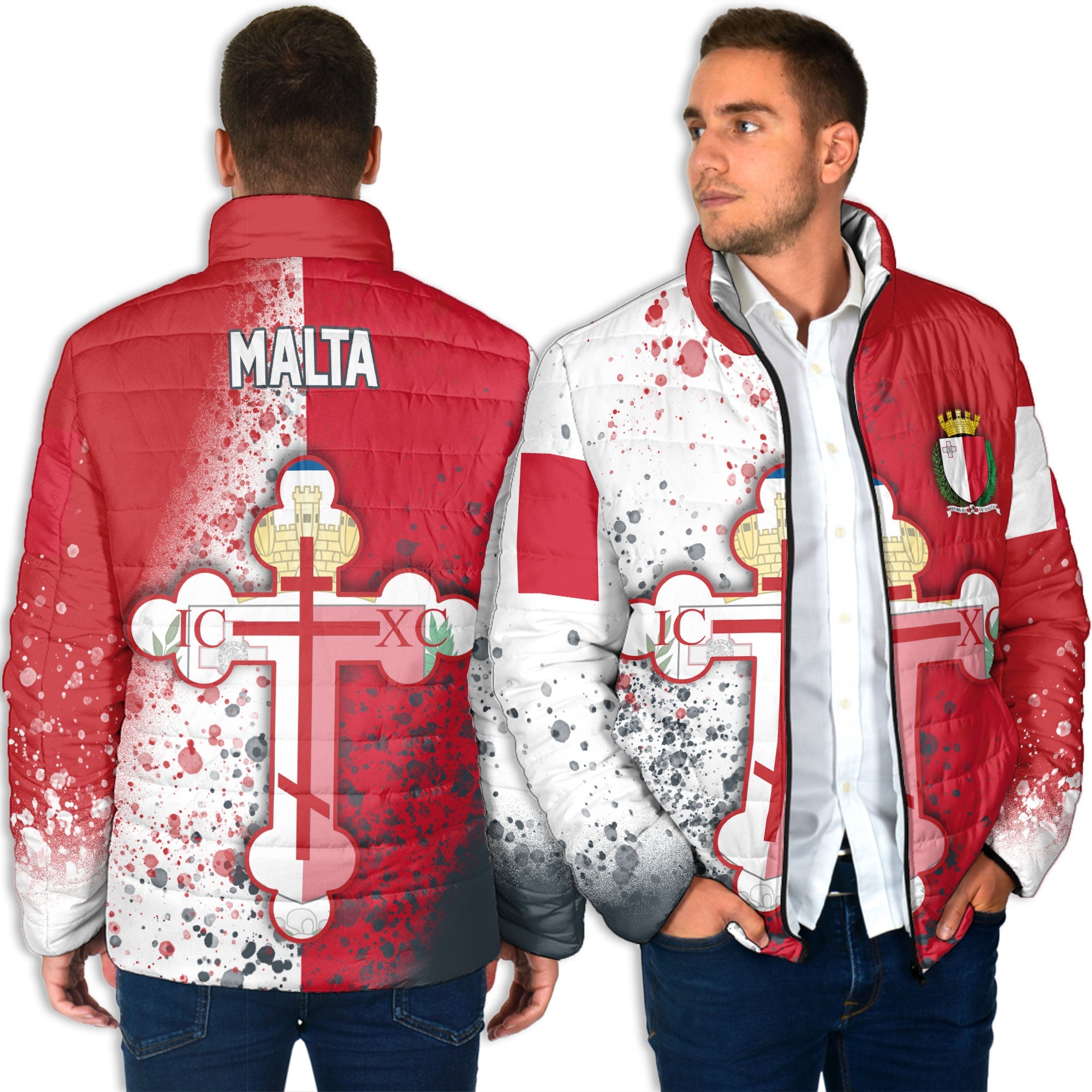 Malta Men Padded Jacket Flag & Coat Of Arms Orthodox Style