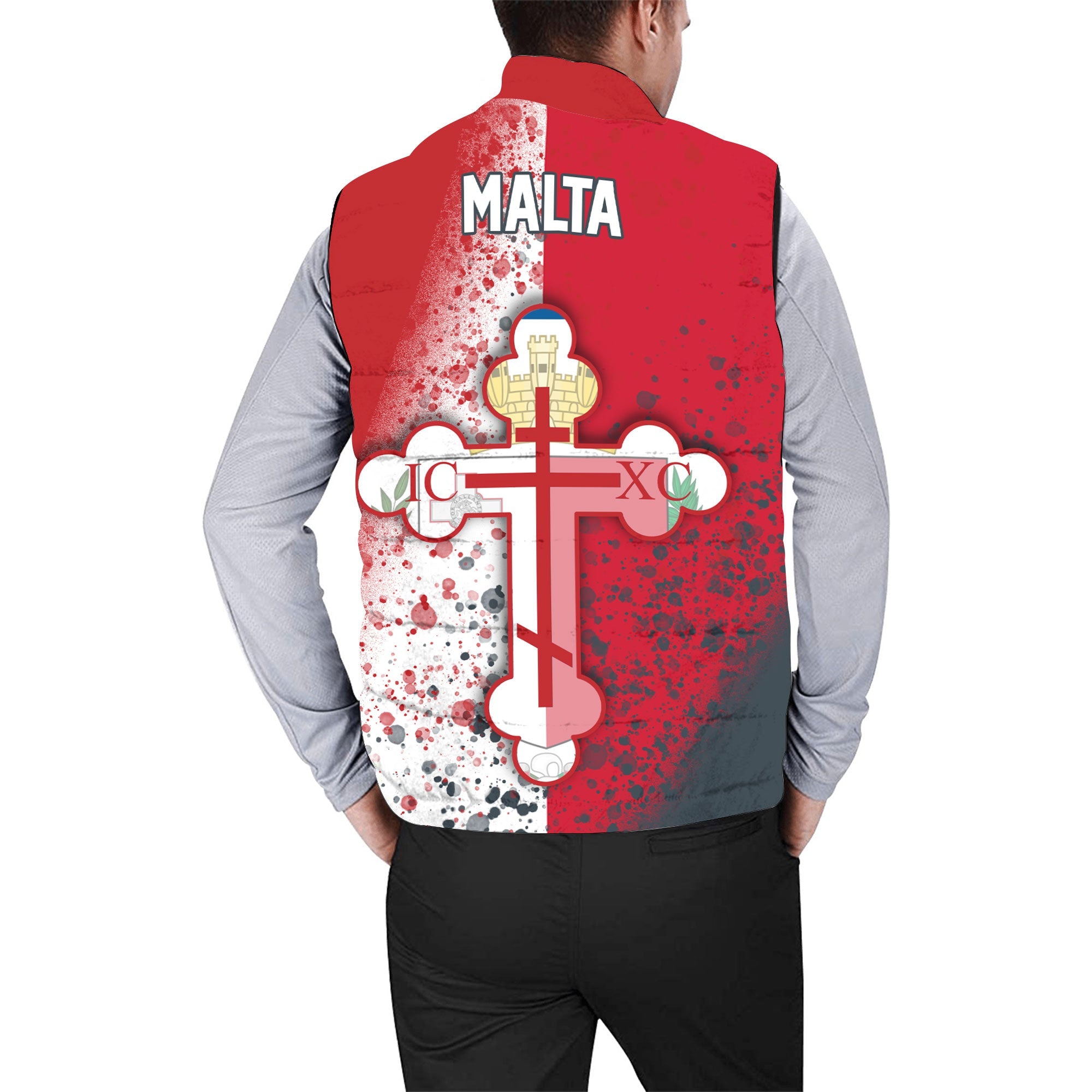 Malta Men Padded Jacket Vest Flag & Coat Of Arms Orthodox Style