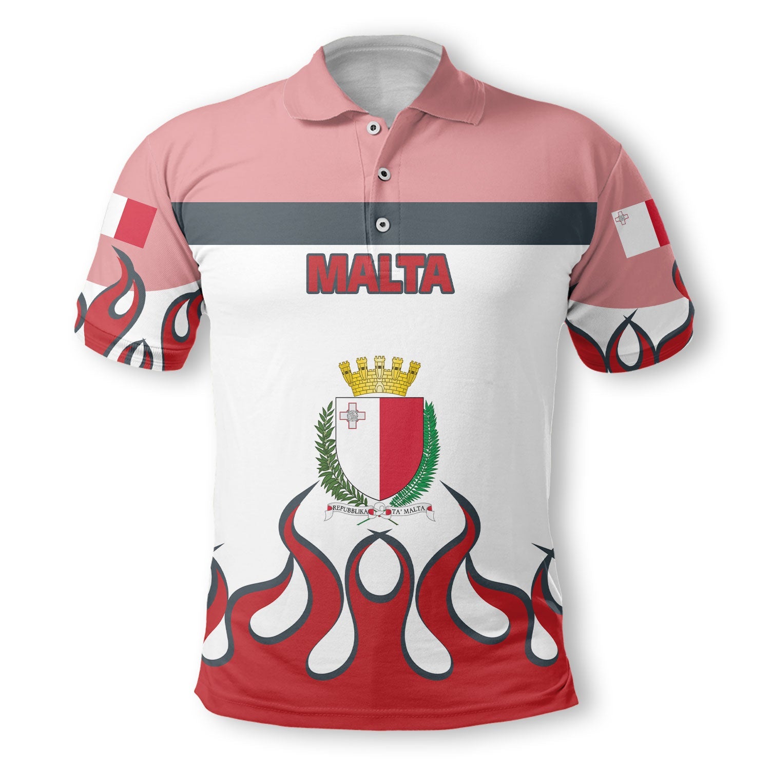 Malta Polo Shirt Flag & Coat Of Arms Fire Hockey Style