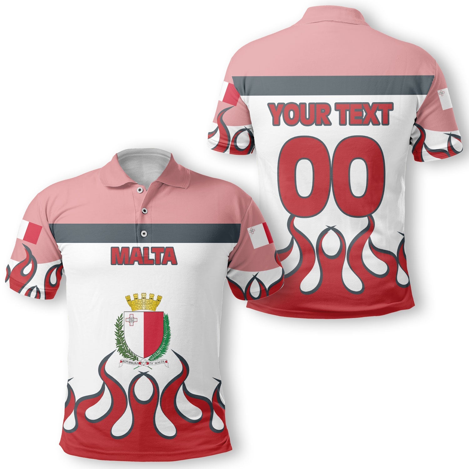 Malta Polo Shirt Flag & Coat Of Arms Fire Hockey Style