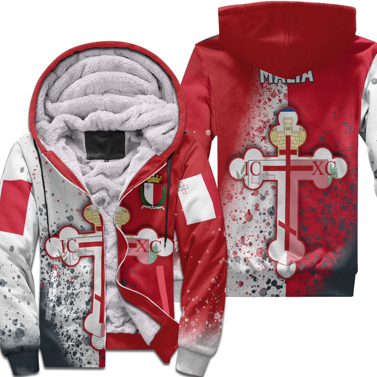 Malta Sherpa Hoodie Flag & Coat Of Arms Orthodox Style