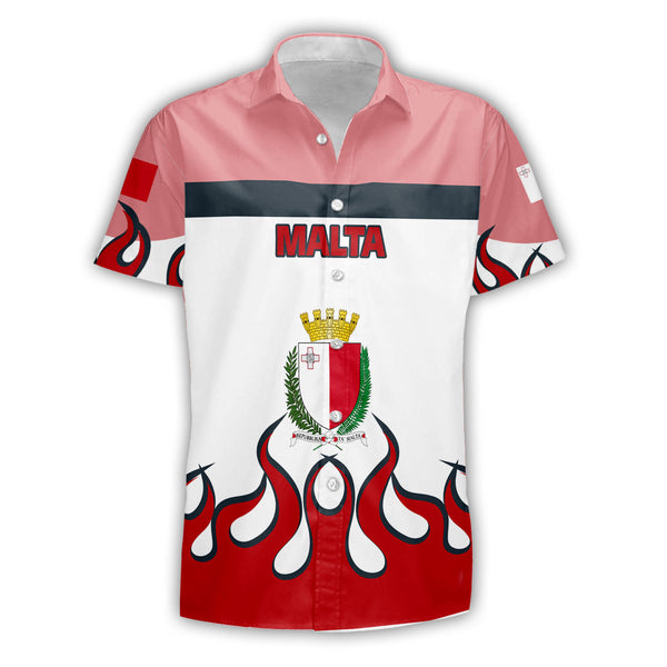 Malta Short Sleeve Shirt Flag & Coat Of Arms Fire Hockey Style