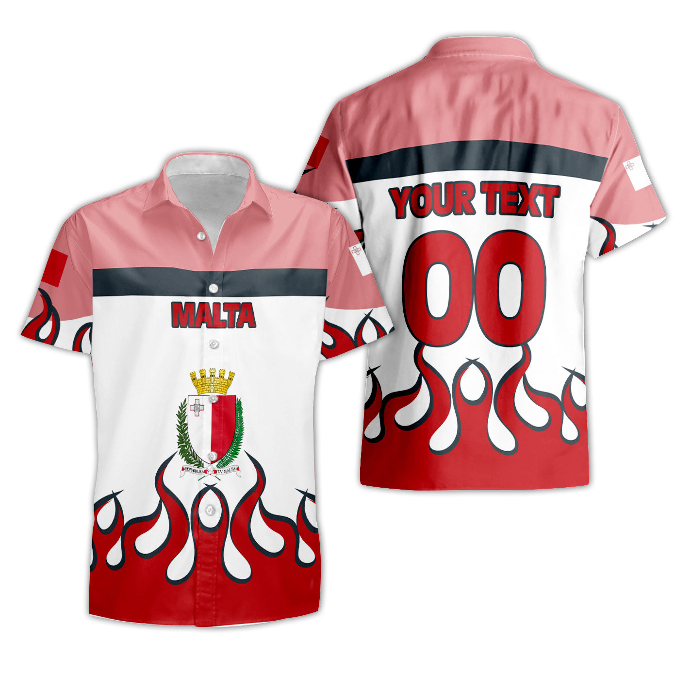 Malta Short Sleeve Shirt Flag & Coat Of Arms Fire Hockey Style