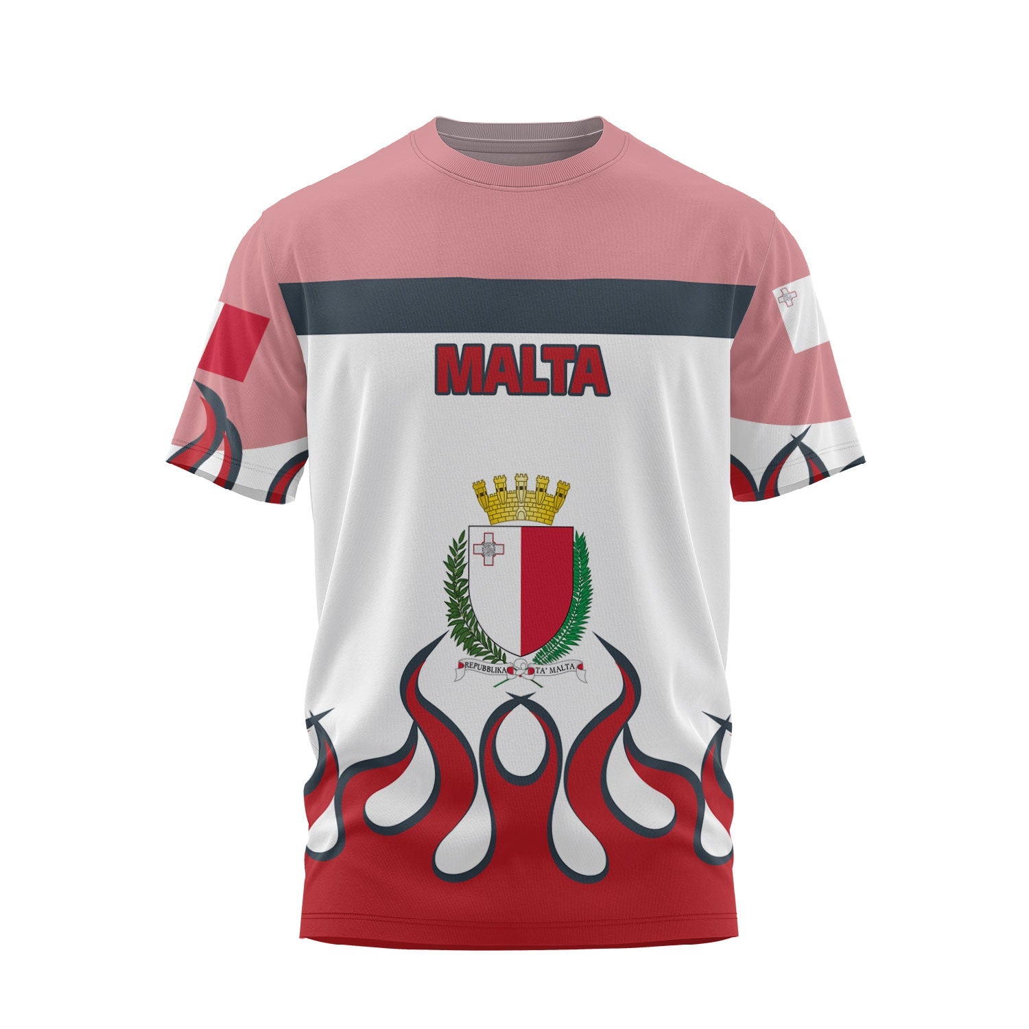 Malta T Shirt Flag & Coat Of Arms Fire Hockey Style