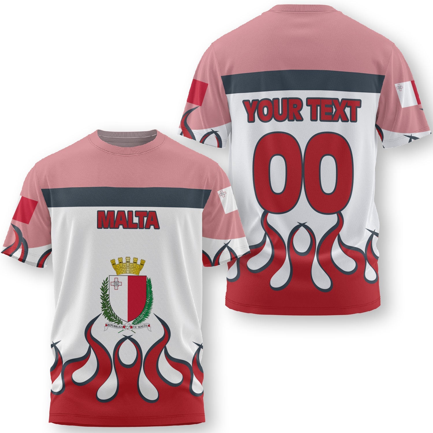 Malta T Shirt Flag & Coat Of Arms Fire Hockey Style