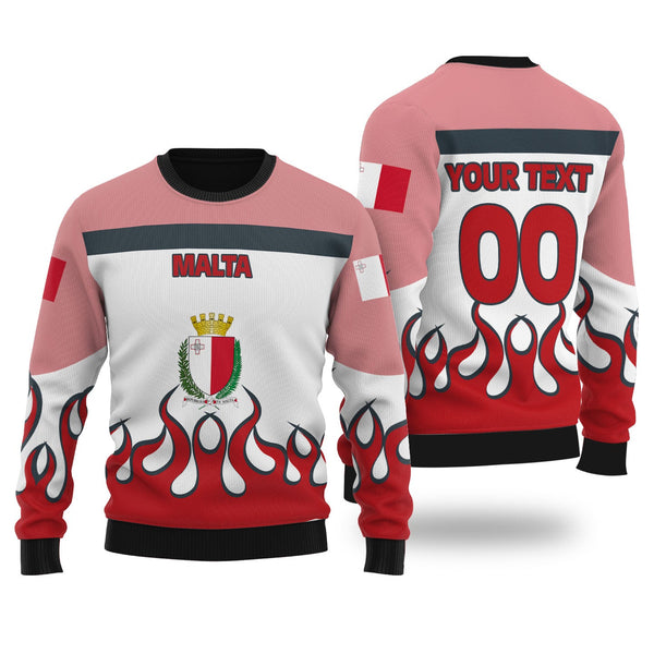 Malta Ugly Sweater Flag & Coat Of Arms Fire Hockey Style