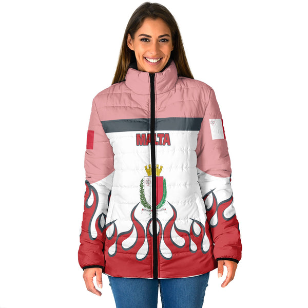 Malta Women Padded Jacket Flag & Coat Of Arms Fire Hockey Style