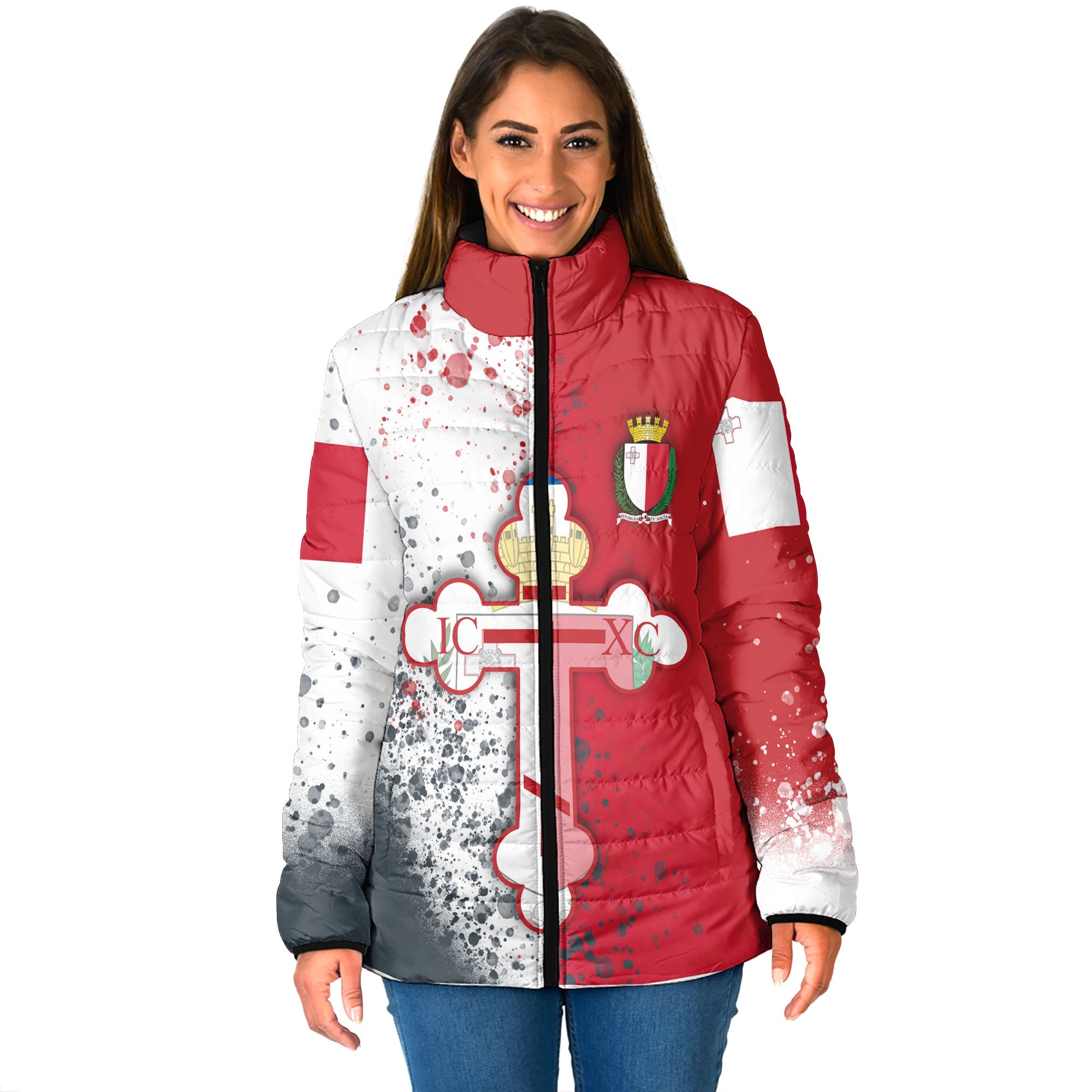 Malta Women Padded Jacket Flag & Coat Of Arms Orthodox Style