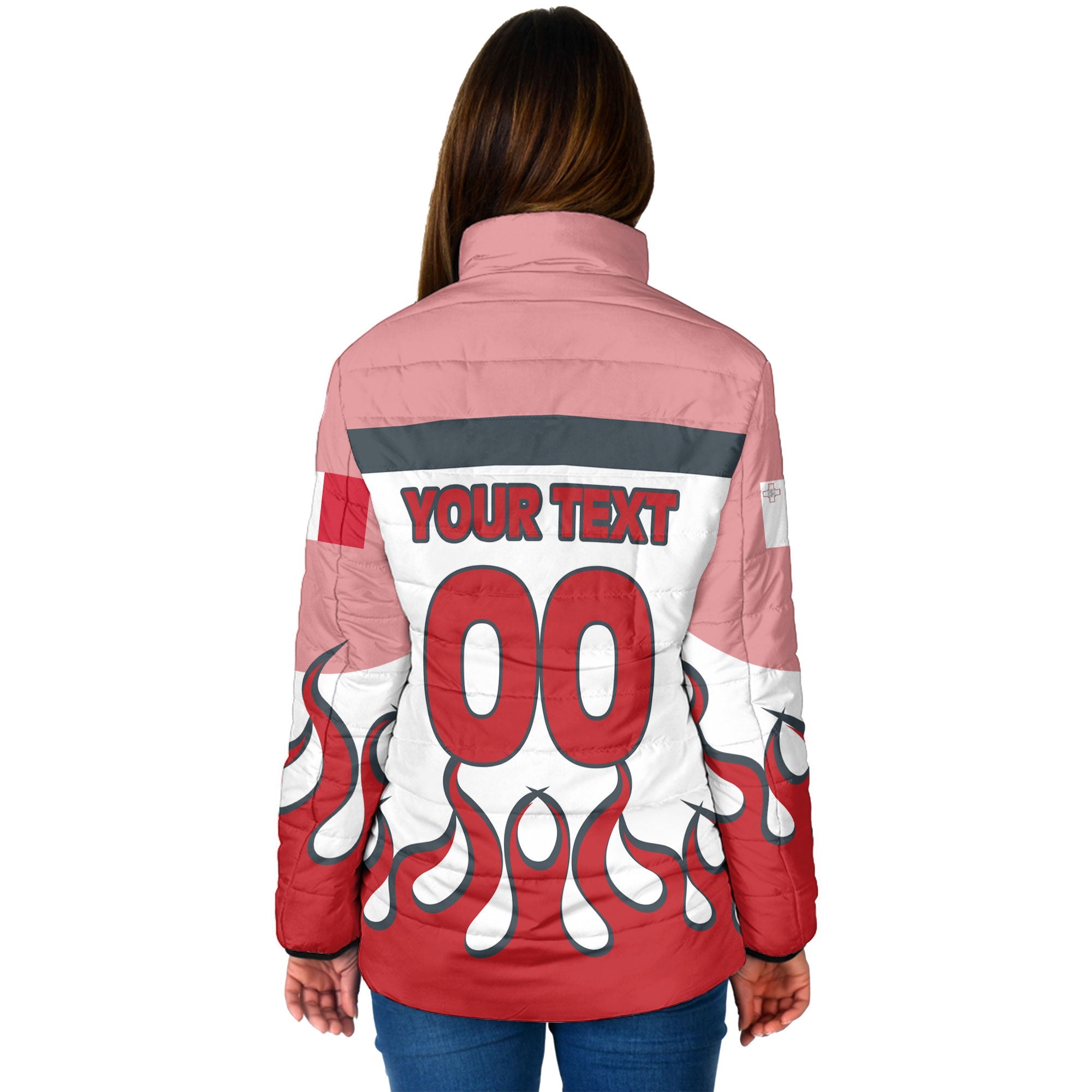 Malta Women Padded Jacket Flag & Coat Of Arms Fire Hockey Style