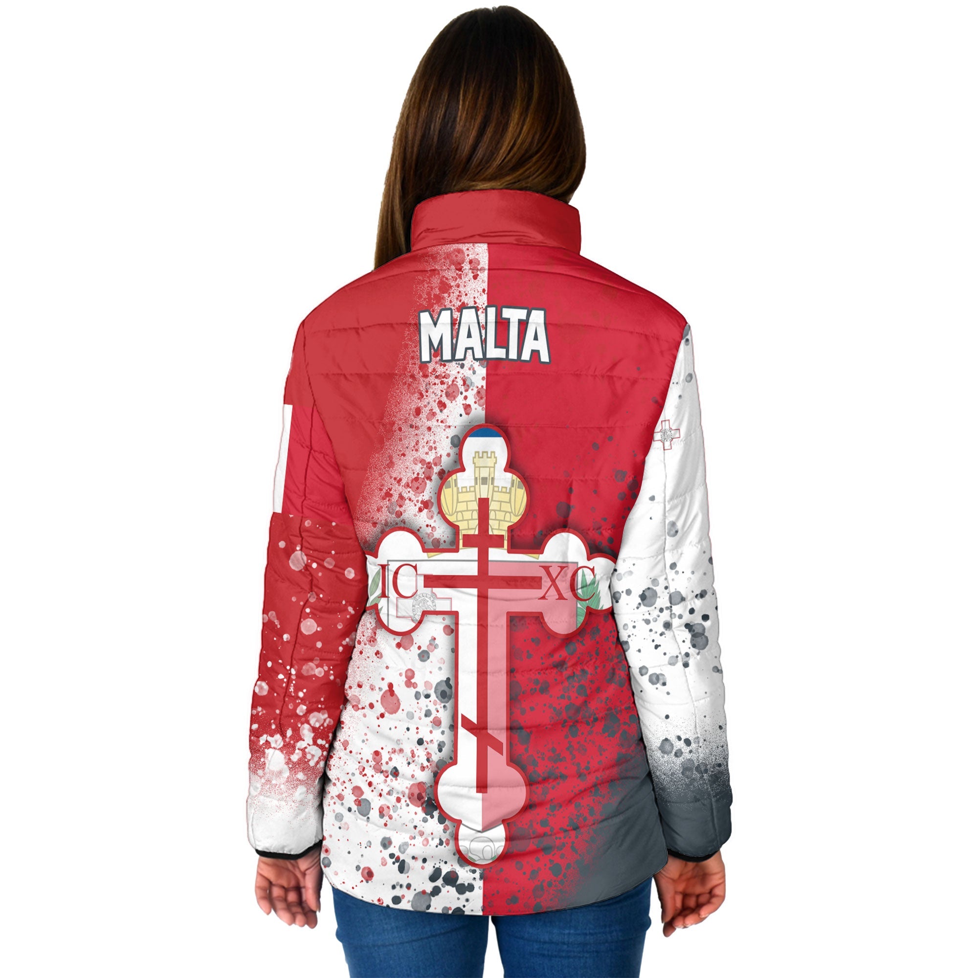 Malta Women Padded Jacket Flag & Coat Of Arms Orthodox Style