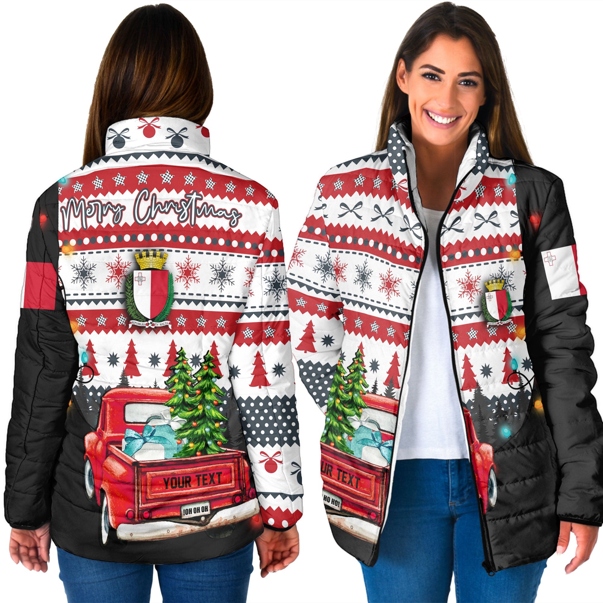 Malta Women Padded Jacket Coat Of Arms Christmas Style