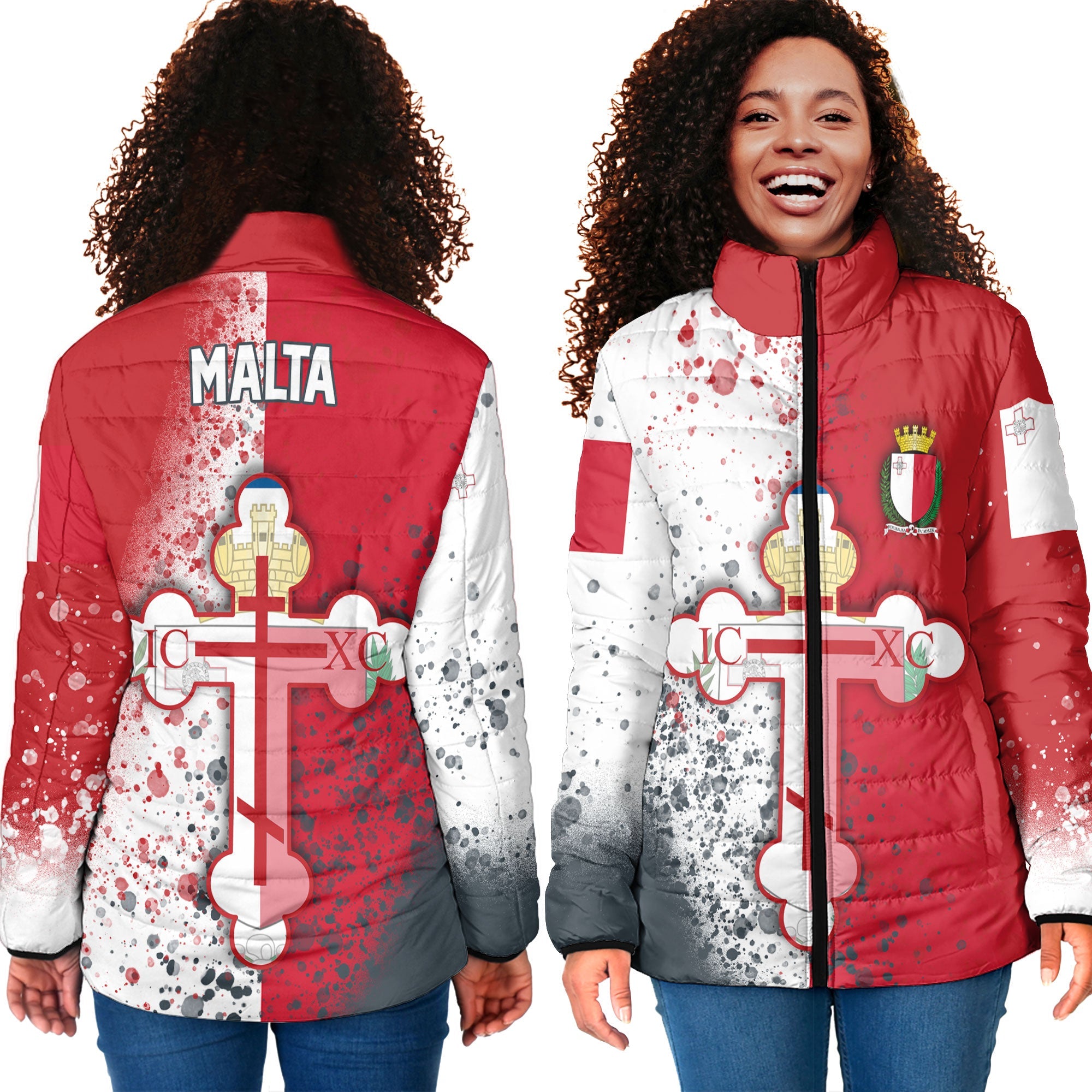 Malta Women Padded Jacket Flag & Coat Of Arms Orthodox Style