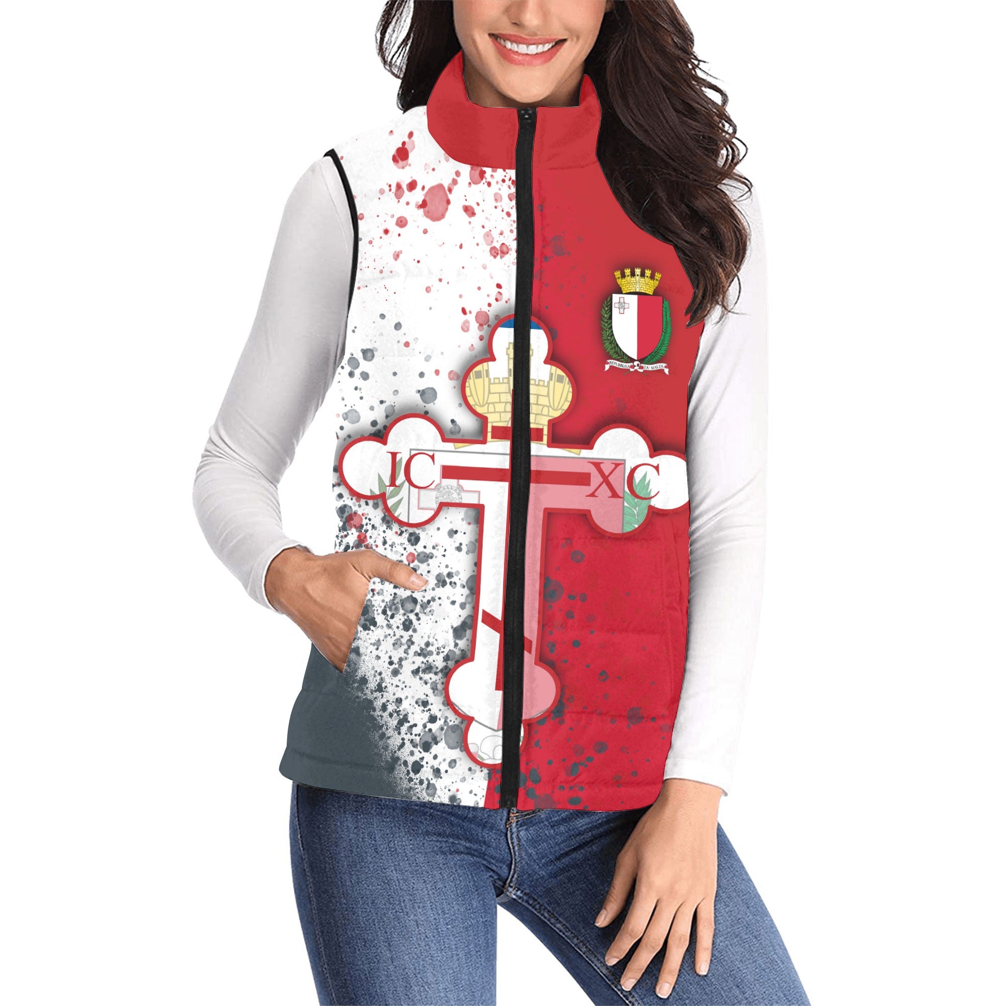 Malta Women Padded Jacket Vest Flag & Coat Of Arms Orthodox Style