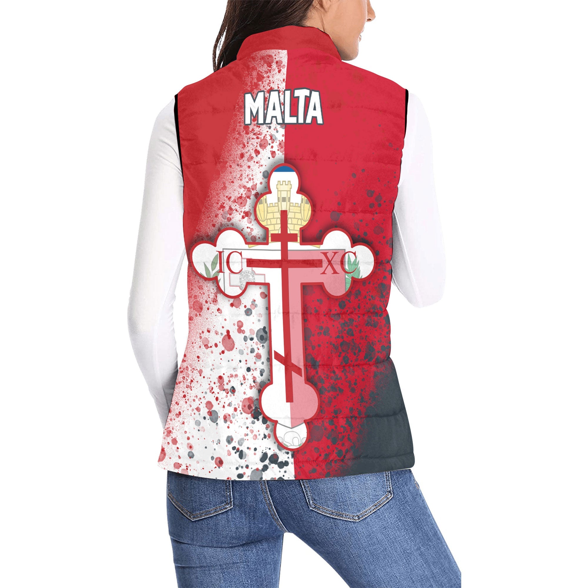 Malta Women Padded Jacket Vest Flag & Coat Of Arms Orthodox Style