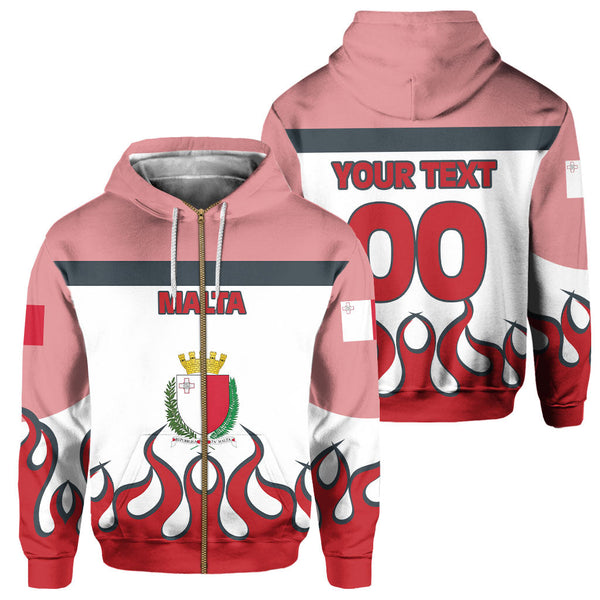 Malta Zip Hoodie Flag & Coat Of Arms Fire Hockey Style