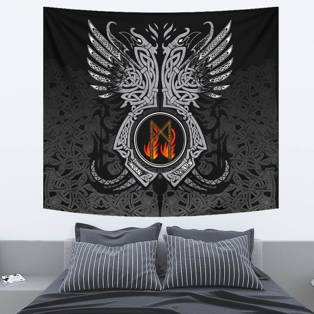 Viking Tapestry Mannaz Rune Raven Tattoo