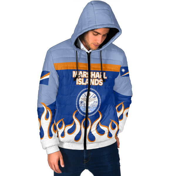 Marshall Islands Men Hooded Padded Jacket Flag & Coat Of Arms Fire Hockey Style