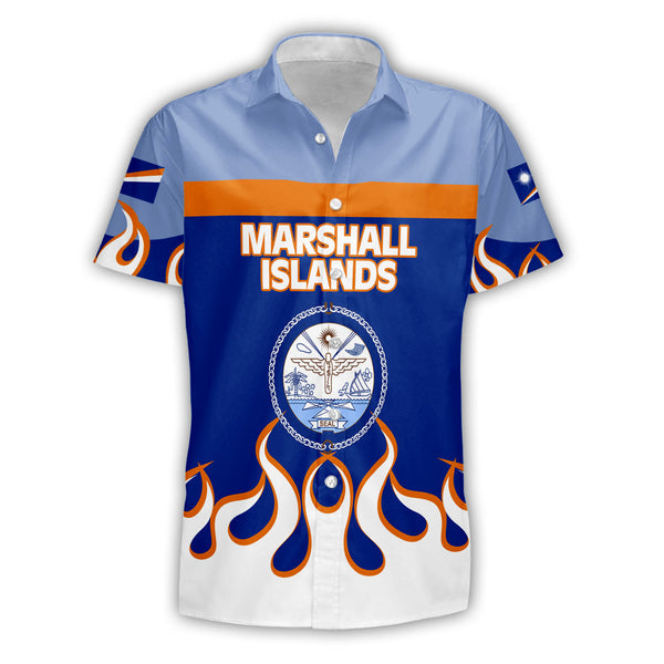 Marshall Islands Short Sleeve Shirt Flag & Coat Of Arms Fire Hockey Style