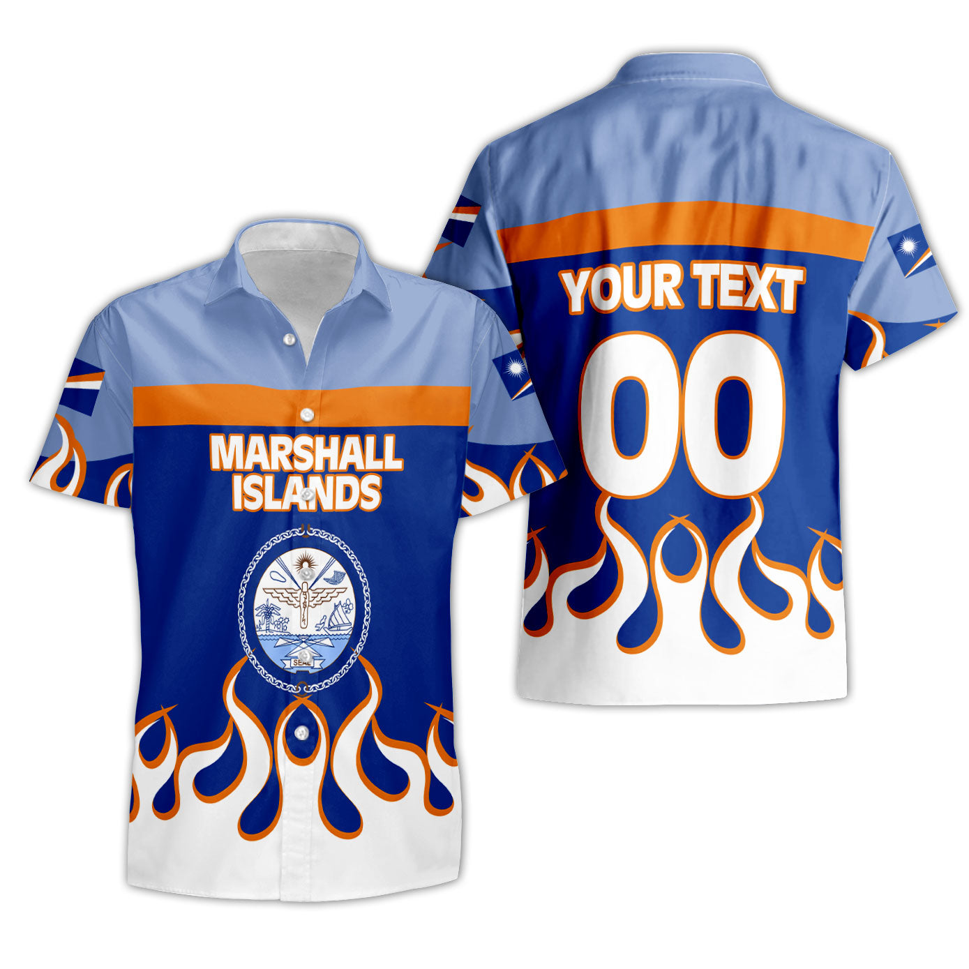 Marshall Islands Short Sleeve Shirt Flag & Coat Of Arms Fire Hockey Style