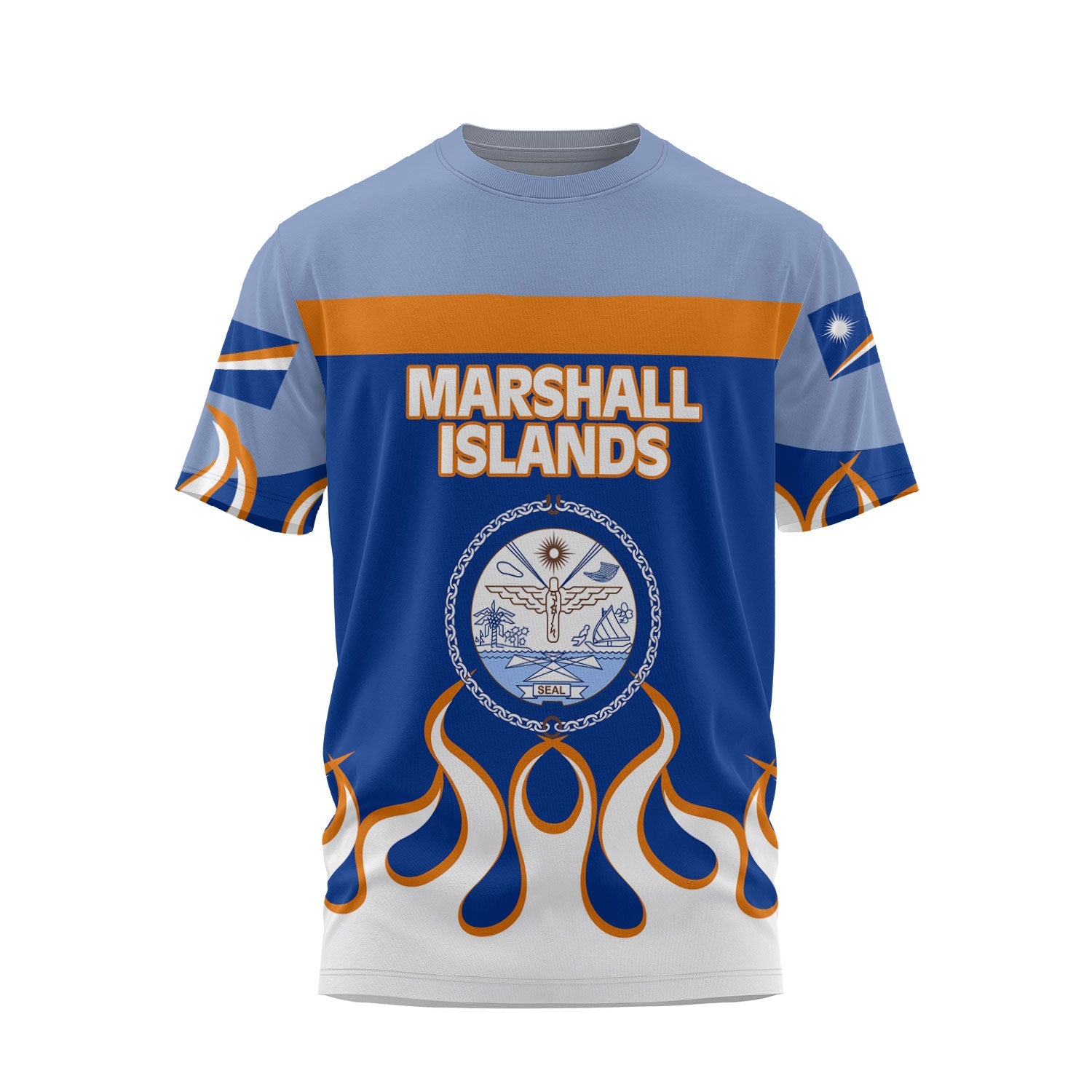 Marshall Islands T Shirt Flag & Coat Of Arms Fire Hockey Style