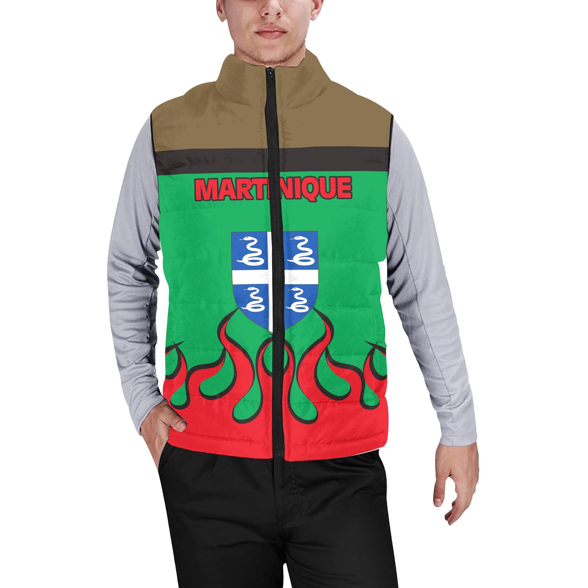 Martinique Men Padded Jacket Vest Flag & Coat Of Arms Fire Hockey Style