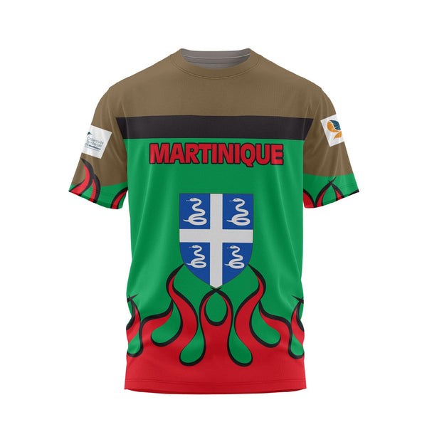 Martinique T Shirt Flag & Coat Of Arms Fire Hockey Style