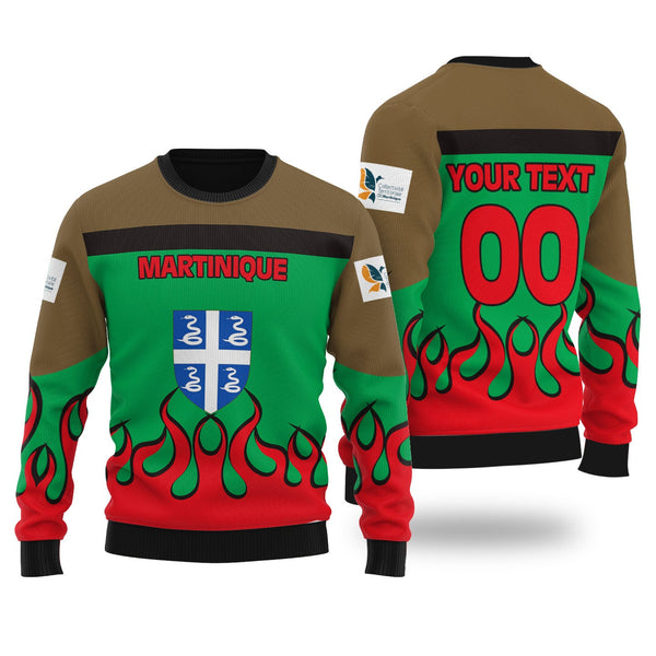 Martinique Ugly Sweater Flag & Coat Of Arms Fire Hockey Style