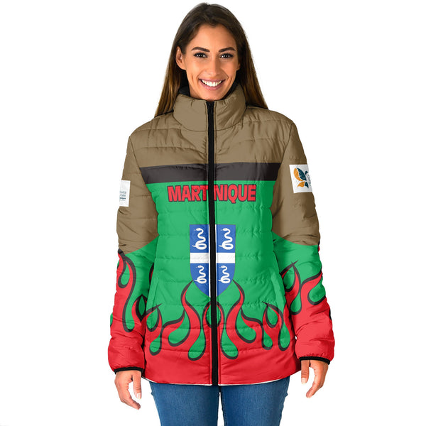 Martinique Women Padded Jacket Flag & Coat Of Arms Fire Hockey Style