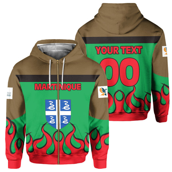 Martinique Zip Hoodie Flag & Coat Of Arms Fire Hockey Style