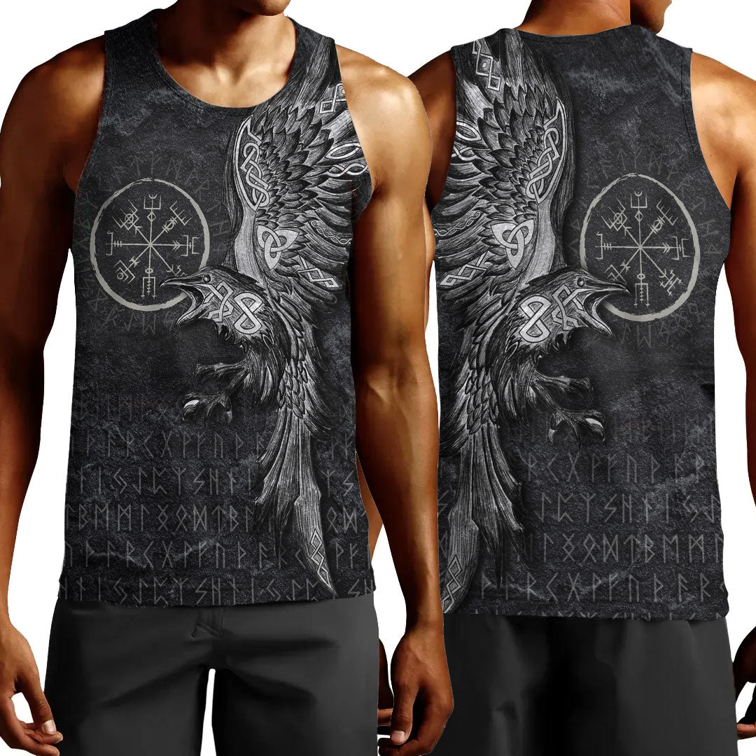 Viking Men's Tank Top Vegvisir With Raven Viking Compass