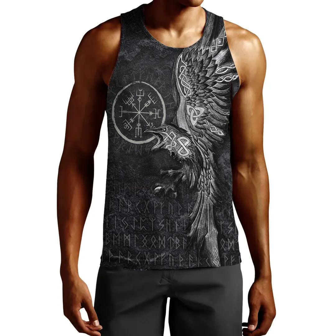 Viking Men's Tank Top Vegvisir With Raven Viking Compass