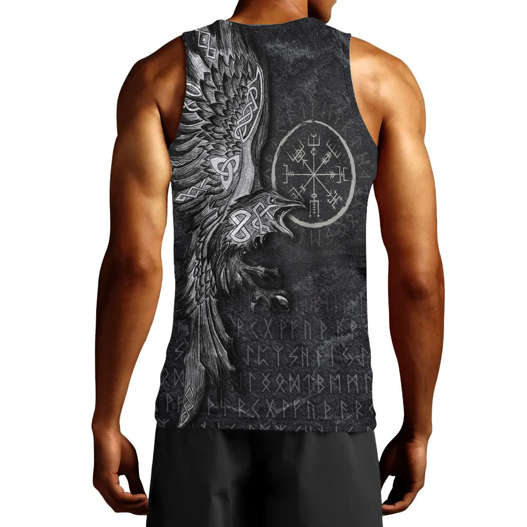 Viking Men's Tank Top Vegvisir With Raven Viking Compass