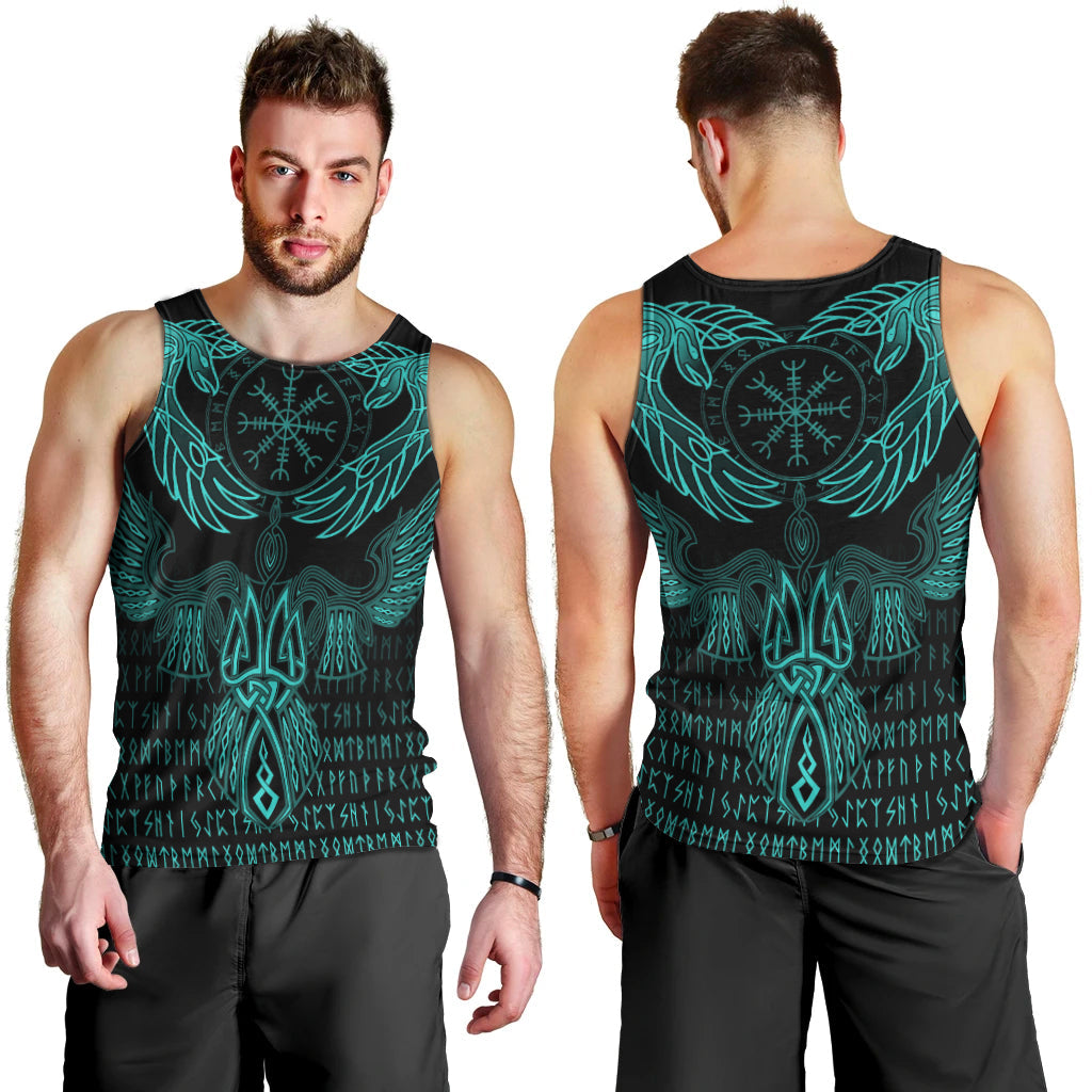 Viking Men's Tank Top Raven Of Odin Cyan